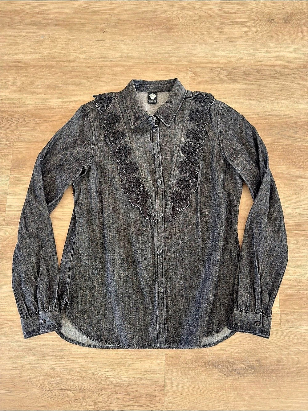 Scotch & Soda Embroidered Button Down Shirt in Black Denim